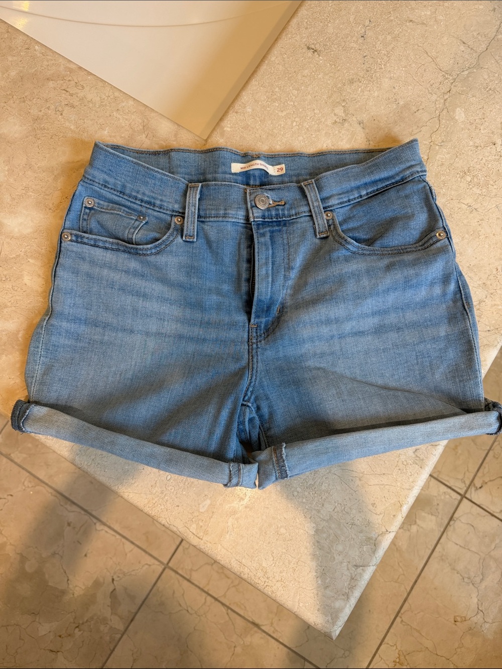 Levi's Light Blue Rolled Hem Denim Shorts